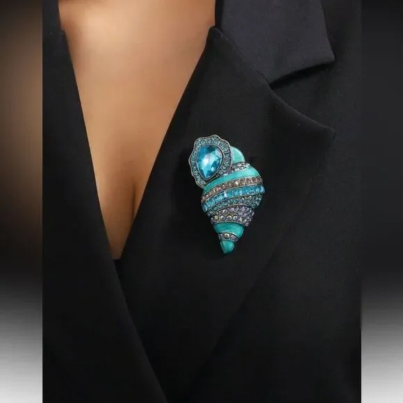ENAMELLED BLUE SHELL BROOCH PIN NEW - Picture 4 of 5